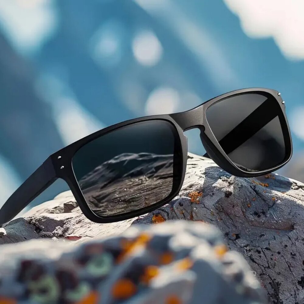 Dark‎ Black Lens Rectangular Polarized Sunglasses Sports Style Fishing Running